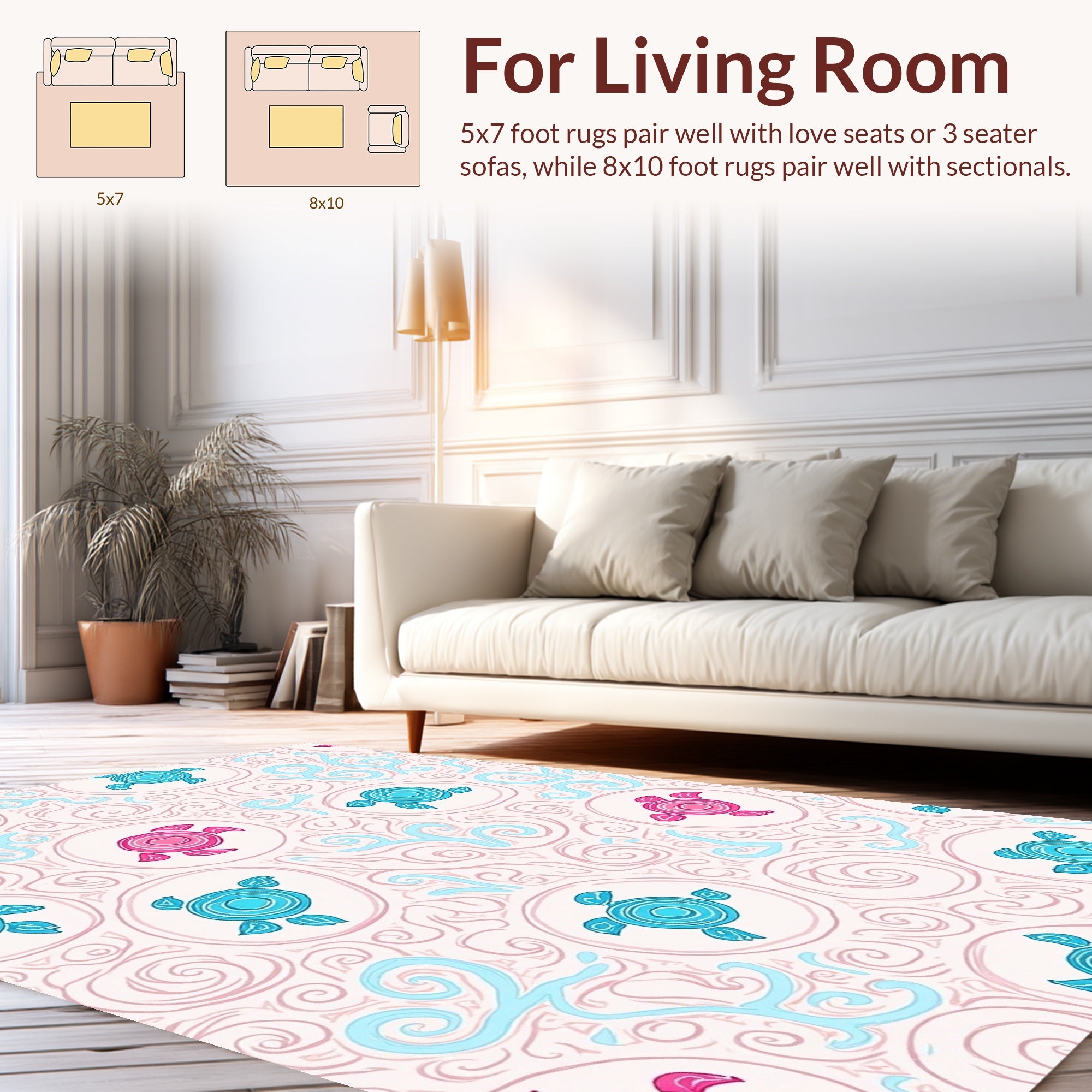 Cute Turtle Pattern with Swirls Rug
