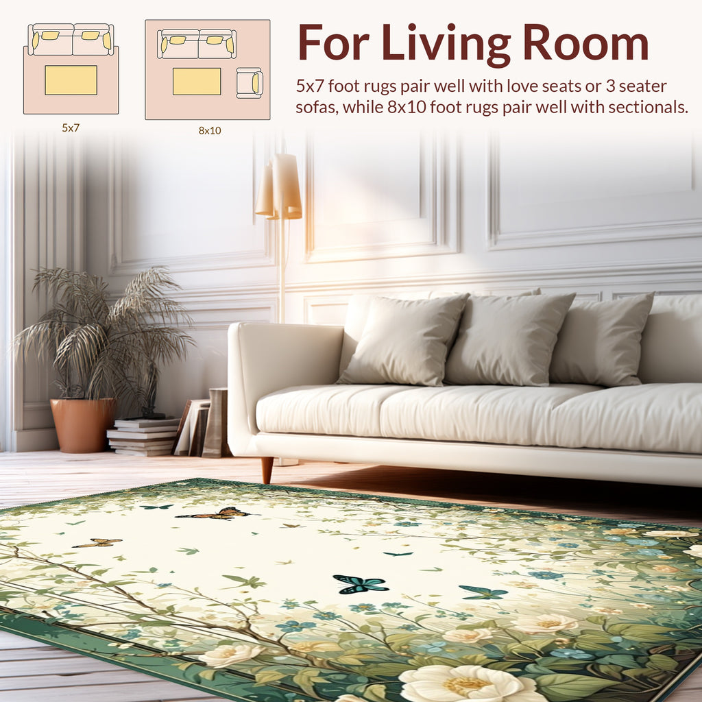 Garden Butterflies and Floral Vines Rug