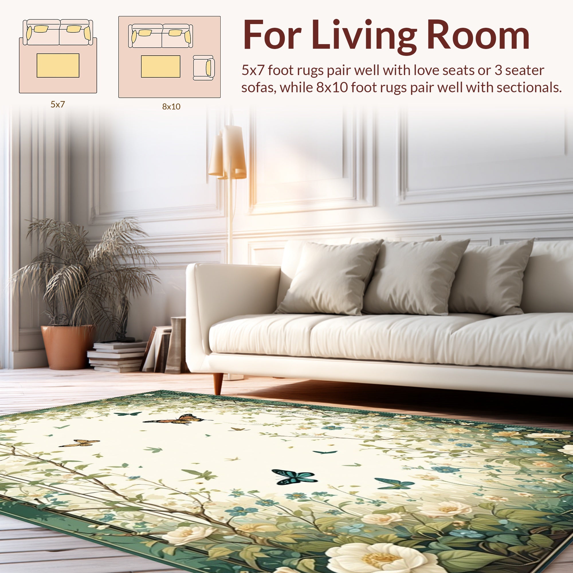 Garden Butterflies and Floral Vines Rug