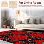 Intricate Red Black Floral Pattern Rug