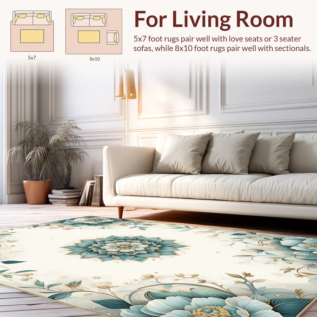Floral Mandala Art on Cream Background Rug