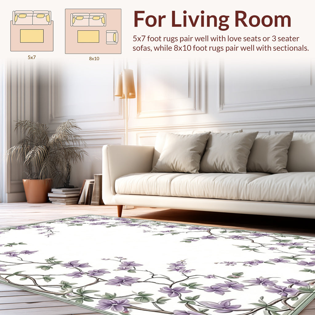Delicate Lavender Floral Vine Accents Rug