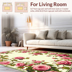 Romantic Pink Rose Floral Vine Pattern Rug