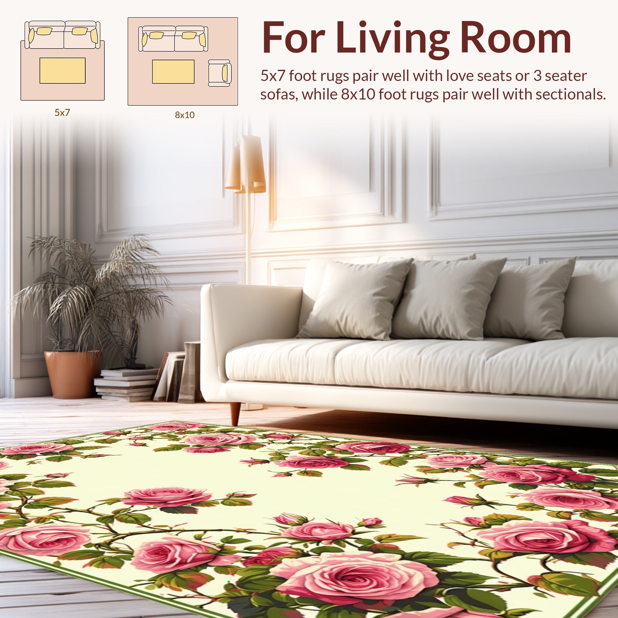 Romantic Pink Rose Floral Vine Pattern Rug