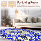 Bold Blue Black Floral Mandala Design Rug