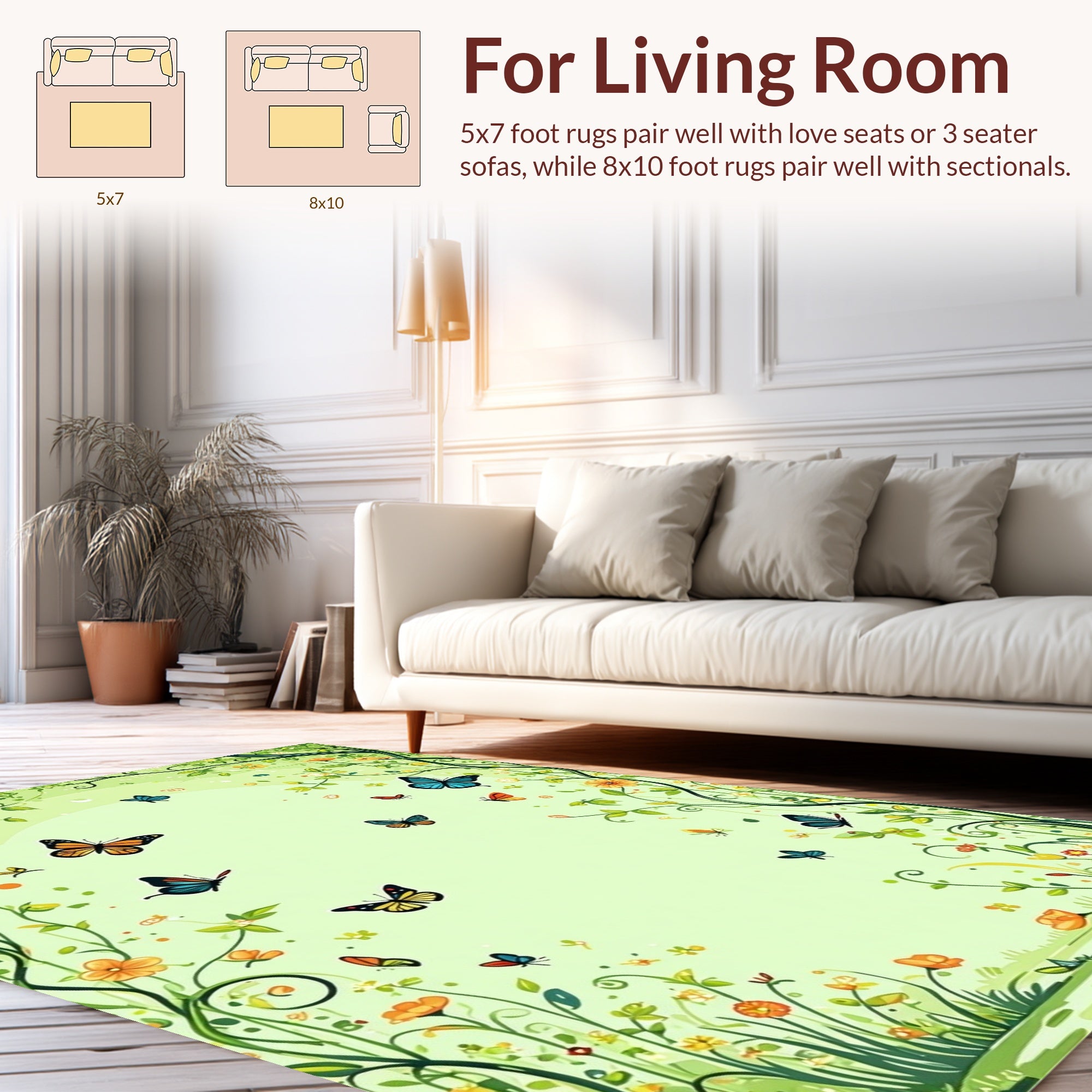 Whimsical Butterfly and Floral Garden Rug