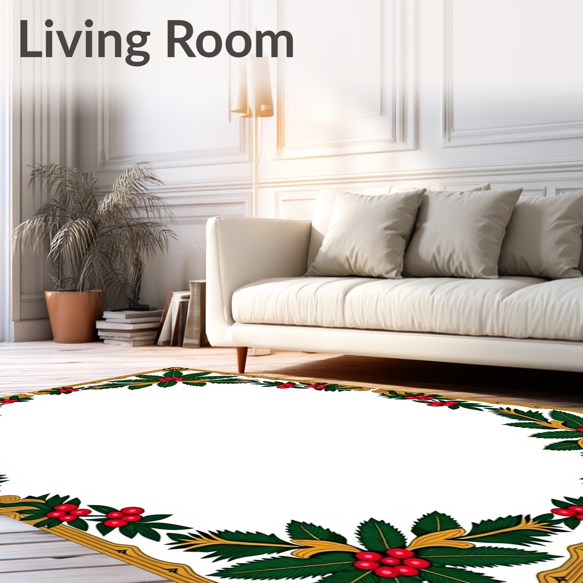 Golden Holly berry Festive Border Rug