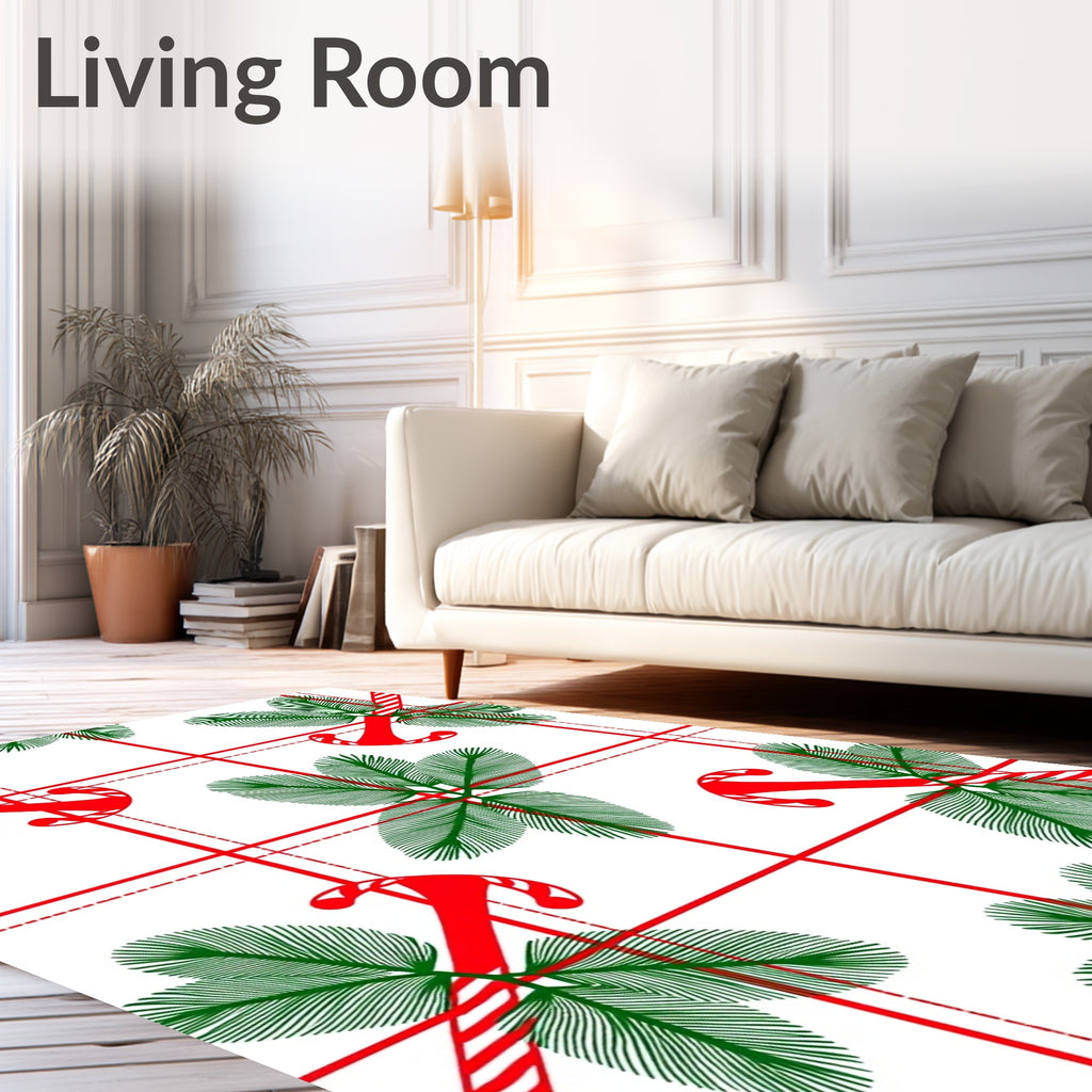Red Candy Cane Pine Branch Plaid Rug