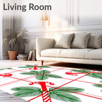 Red Candy Cane Pine Branch Plaid Rug
