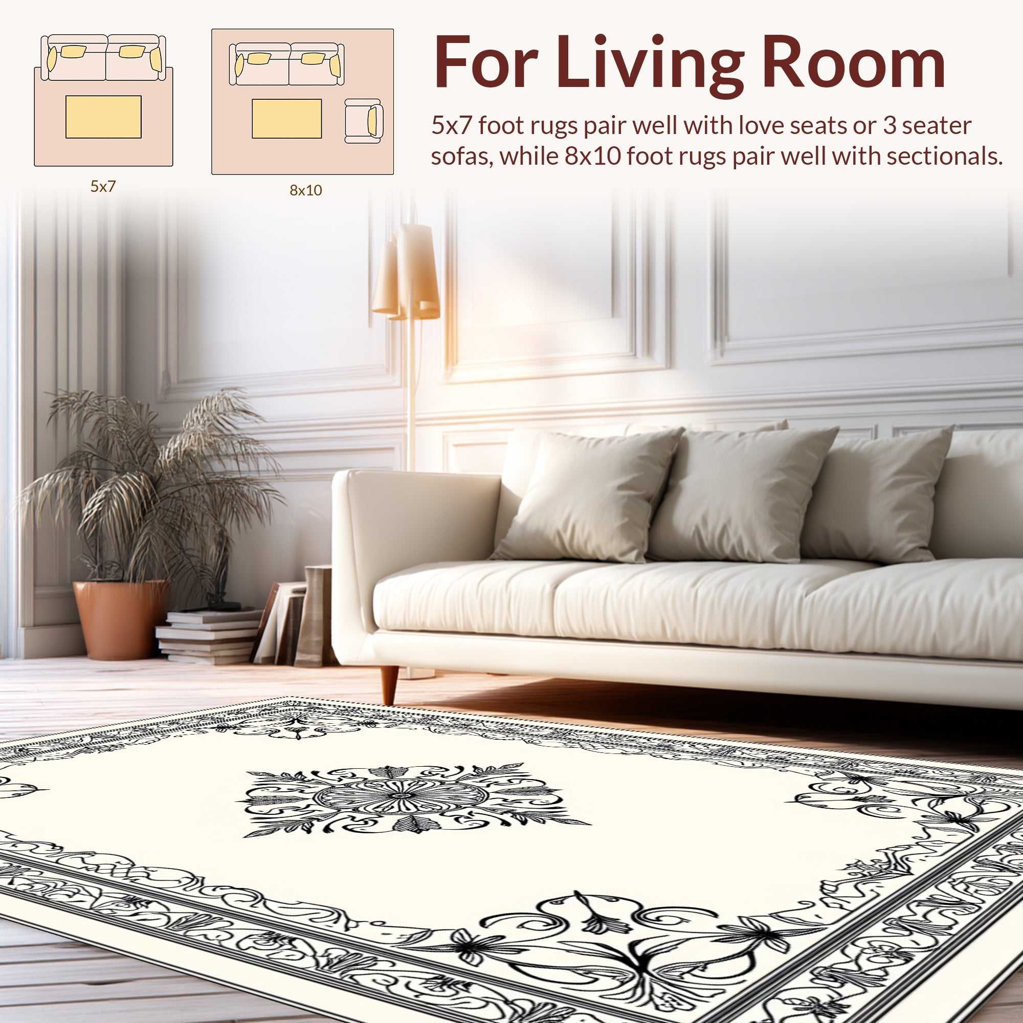 Elegant Black Floral Frame Design Rug