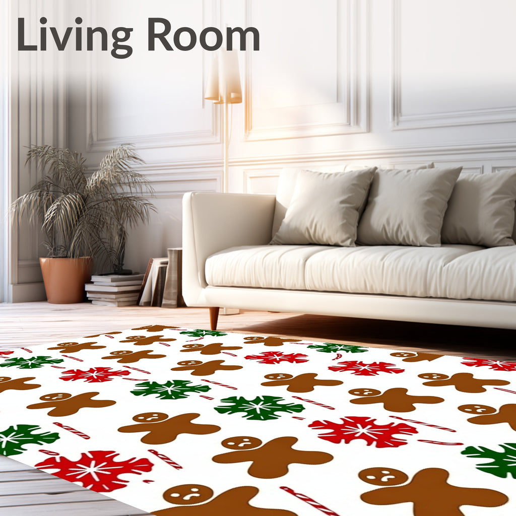 Brown Gingerbread Man Red Green Snowflakes Rug