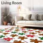 Brown Gingerbread Man Red Green Snowflakes Rug