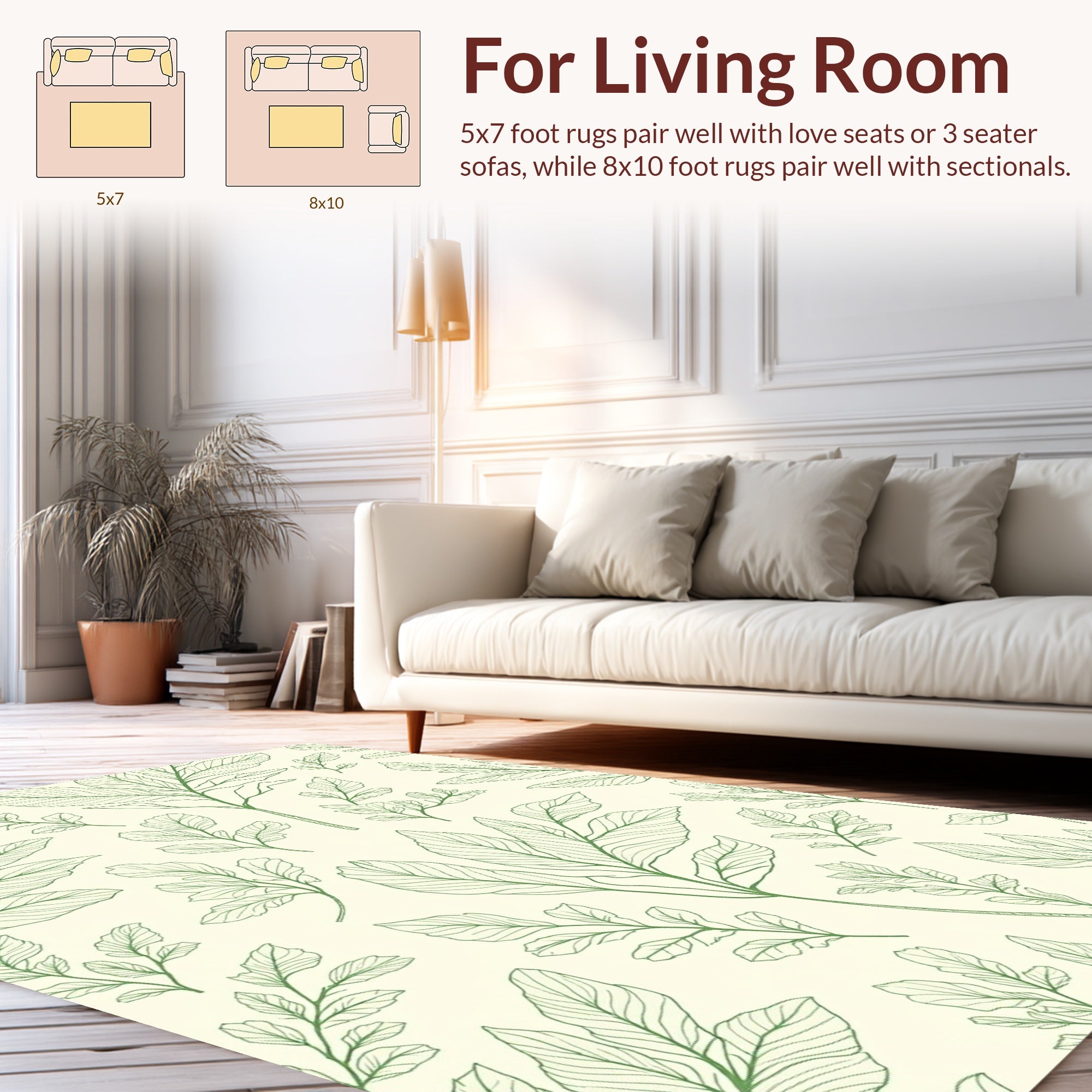 Green Leafy Branch Pattern Rug