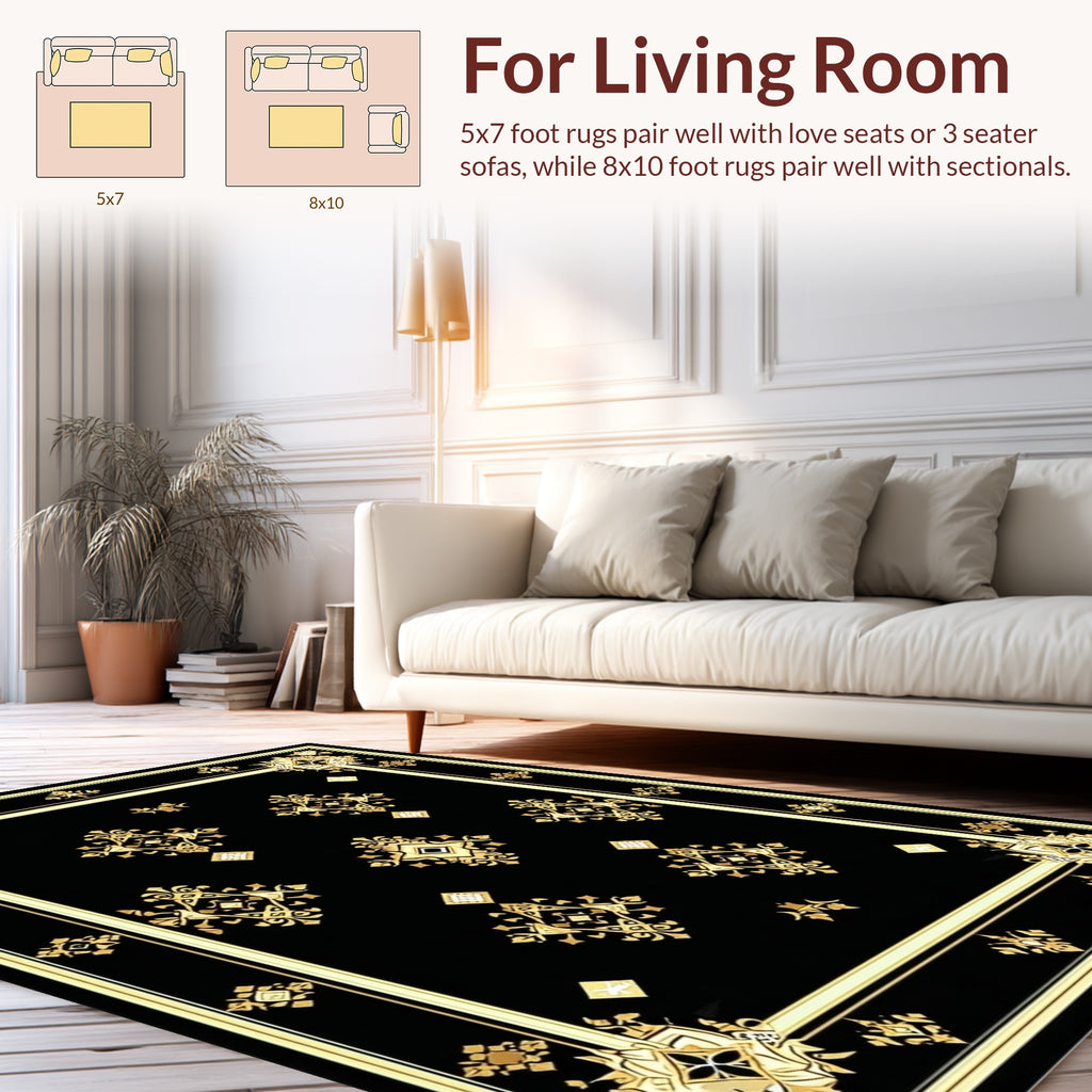 Elegant Black Gold Ornate Pattern Rug