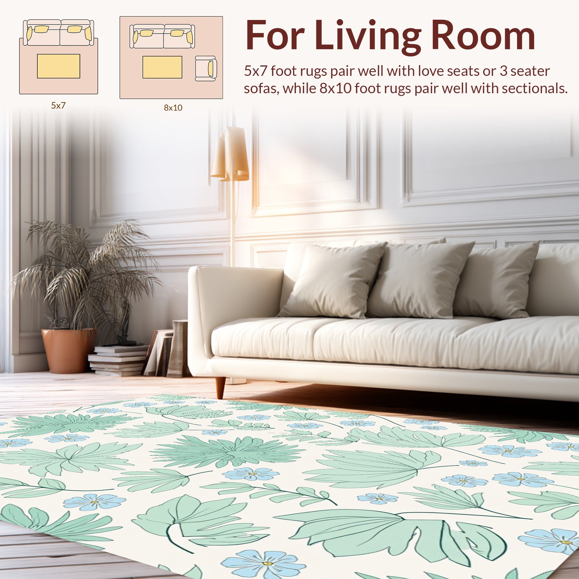 Refreshing Mint Sky Blue Floral Pattern Rug