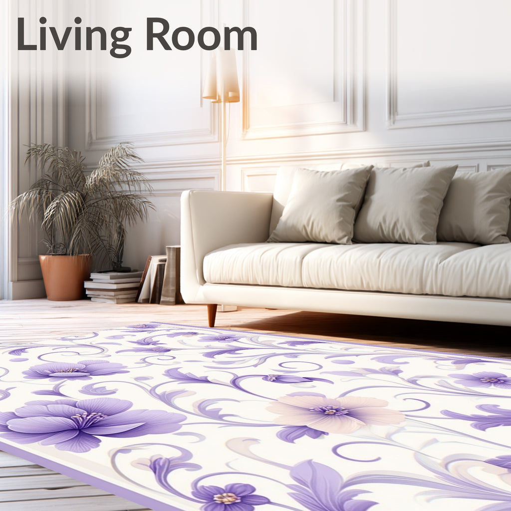 Lavender Floral Swirls Pattern Rug