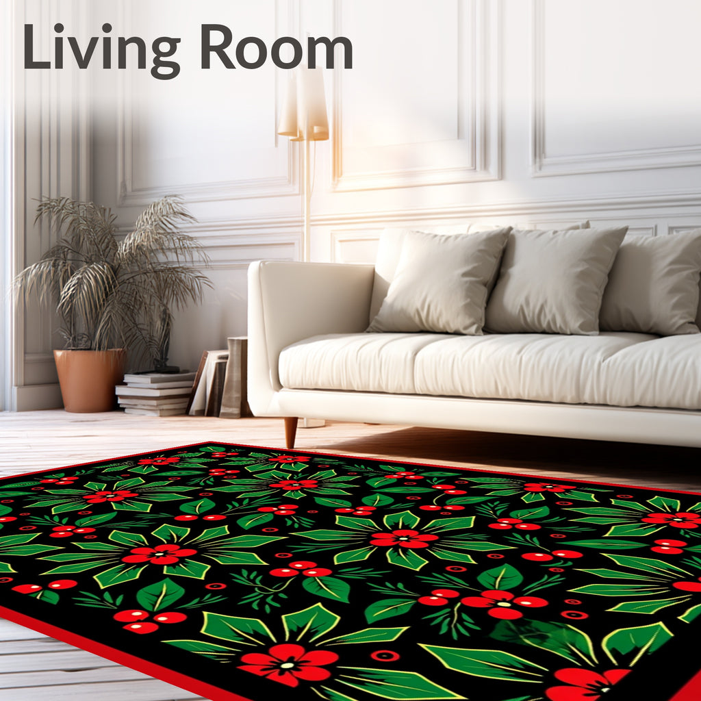 Festive Red Berry Floral Garland Rug