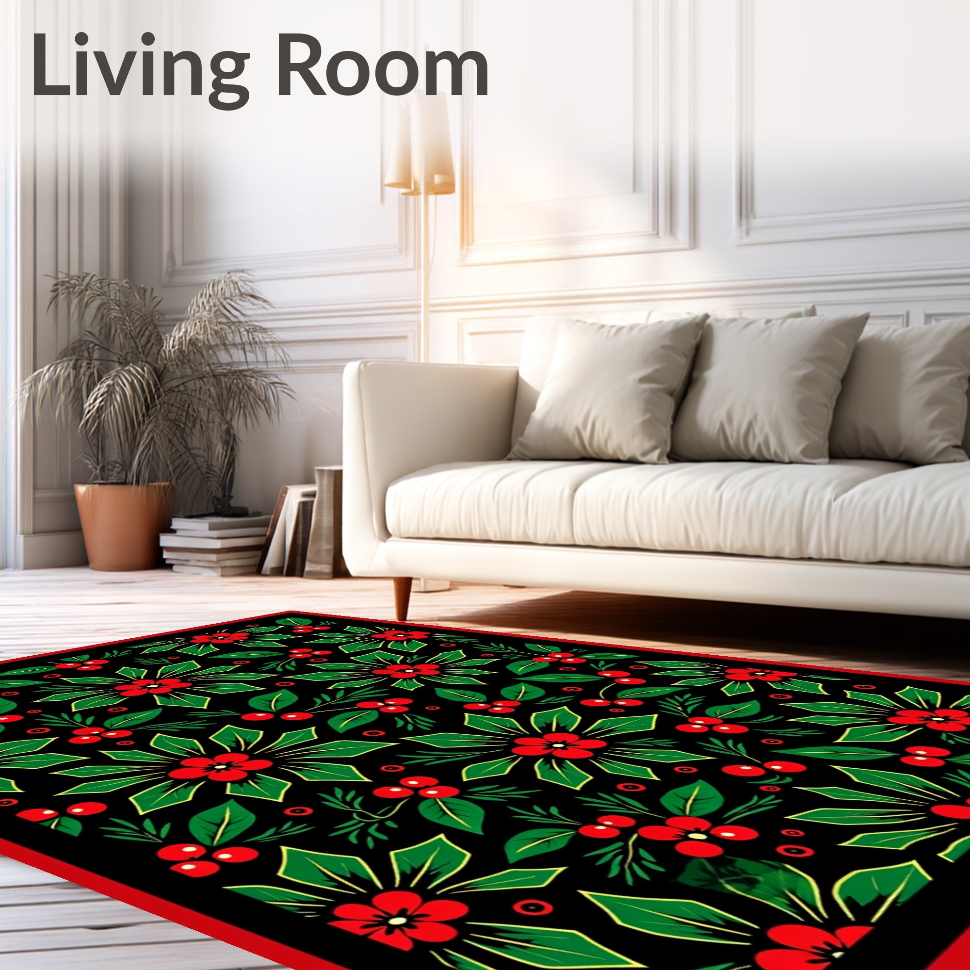 Festive Red Berry Floral Garland Rug