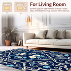 Blue Cream Floral Overlay Pattern Rug