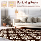 Floral Motif Brown Cream Geometric Pattern Rug