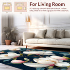 Magnolia Flower Patterned Dark Floral Design Rug