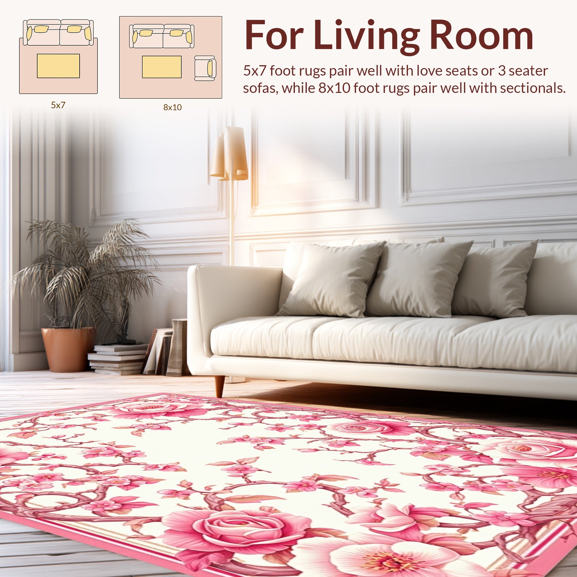 Whimsical Pink Blossom Floral Design Rug