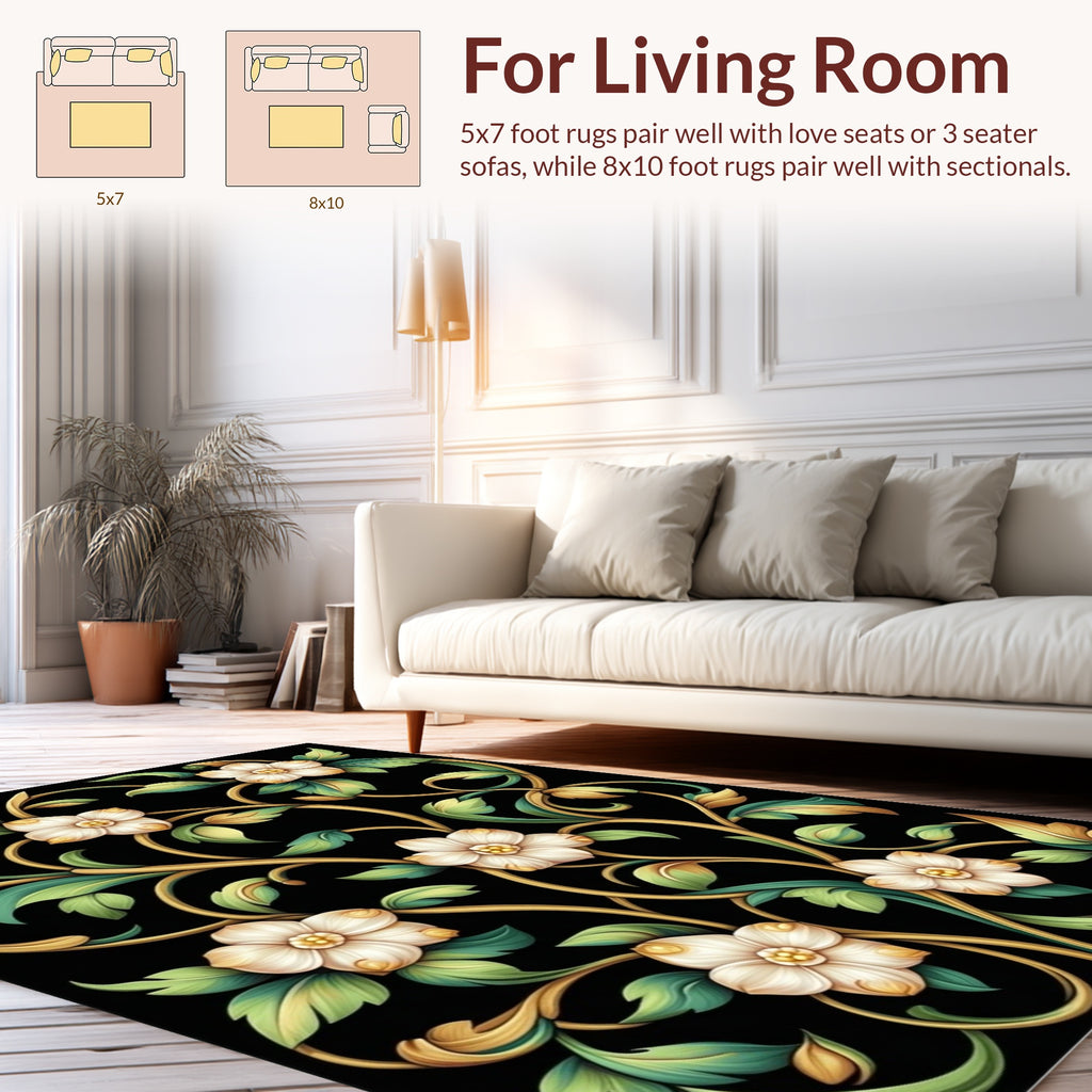 Ornate Floral Vine Pattern Design Rug