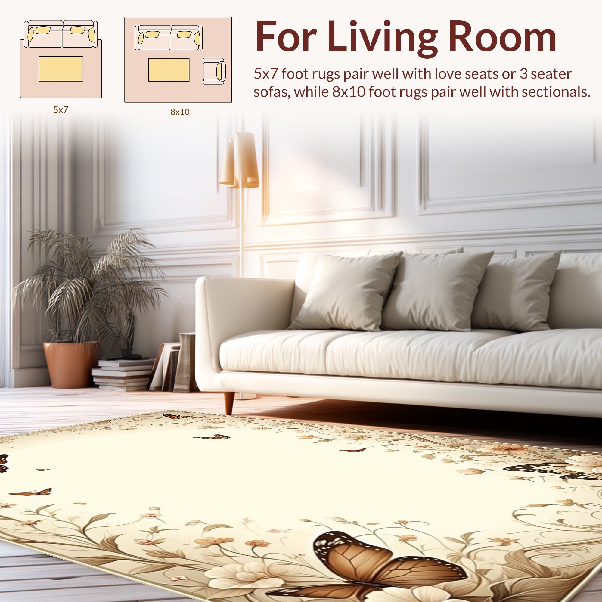 Vintage Floral Butterfly Art Rug