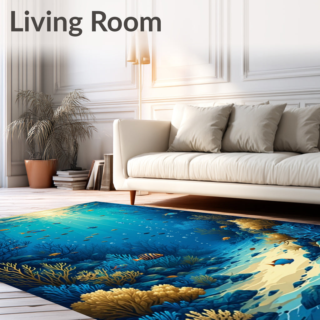 Underwater Coral Garden Fish Scene Rug