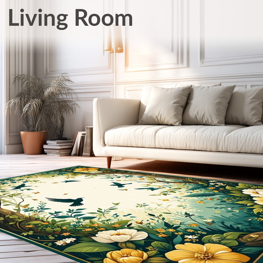 Enchanted Forest Birds Flowers Rug