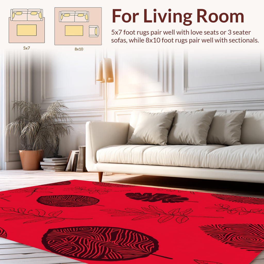 Bold Red Leaf Pattern Design Rug