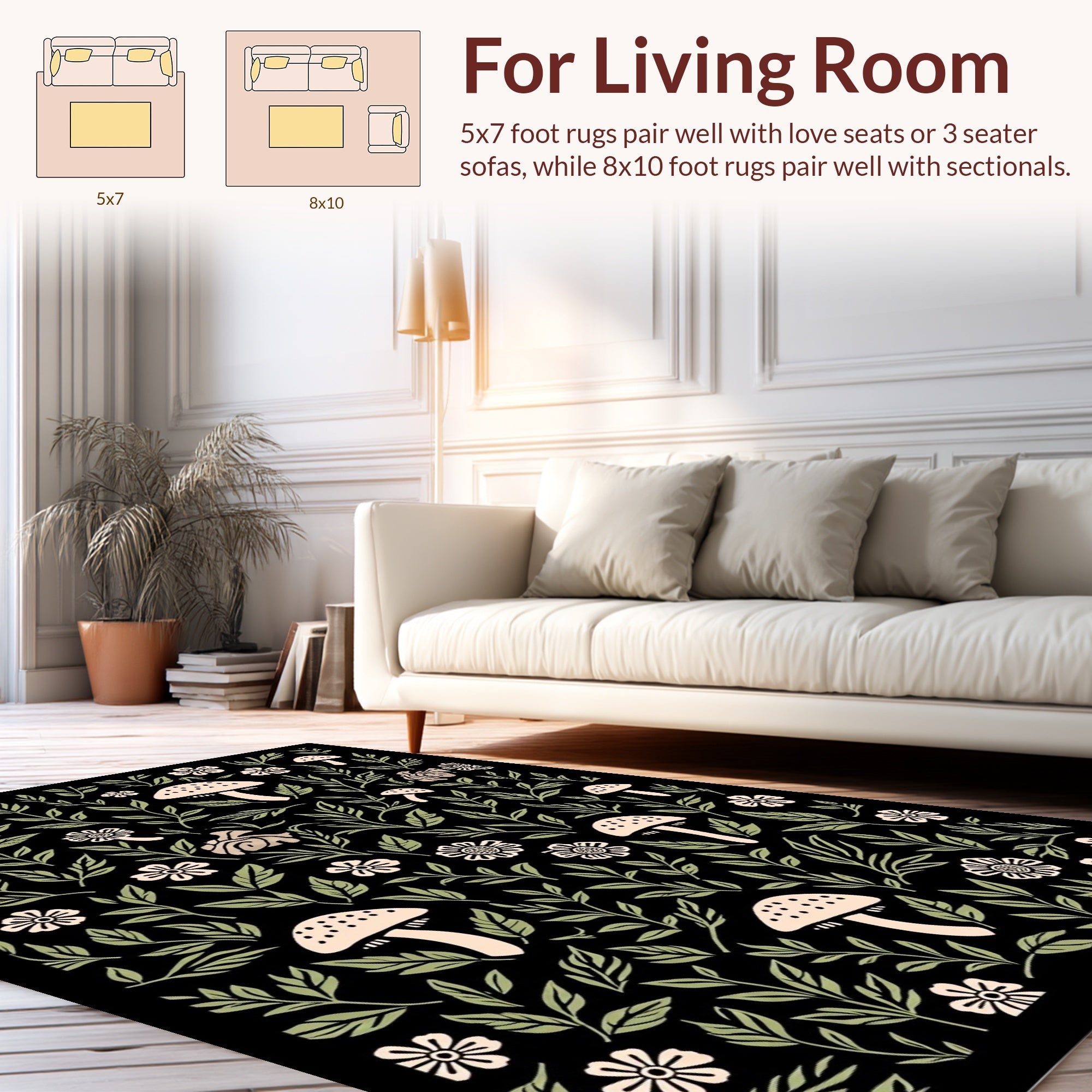 Enchanted Woodland Mushroom Floral Pattern Rug
