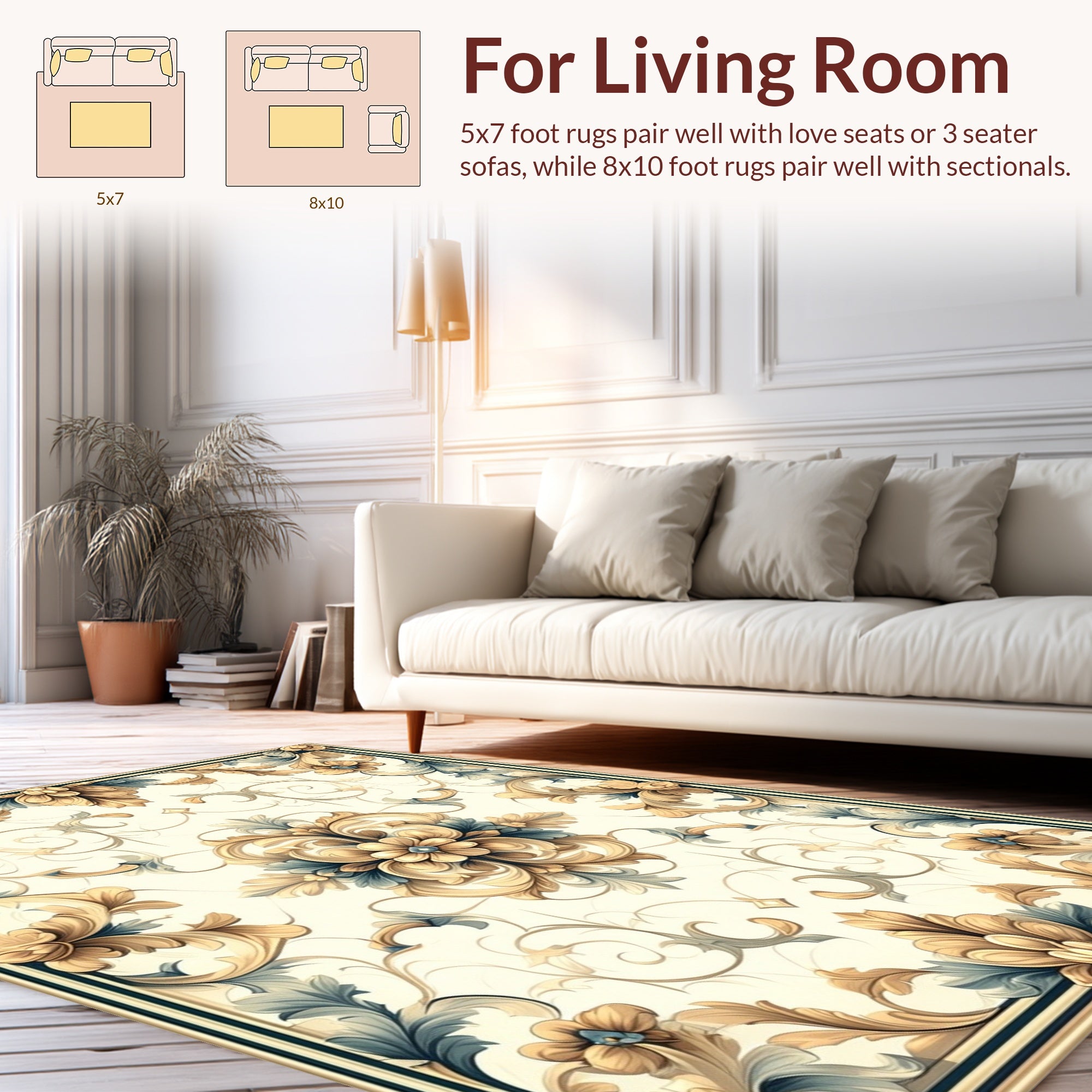 Vintage Floral Acanthus Leaf Scroll Design Rug