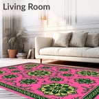 Fuchsia Green Golden Floral Medallion Harmony Rug