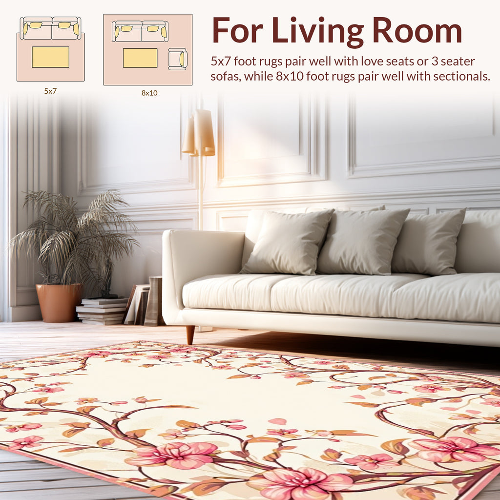 Pink Blossom Vine Floral Design Rug