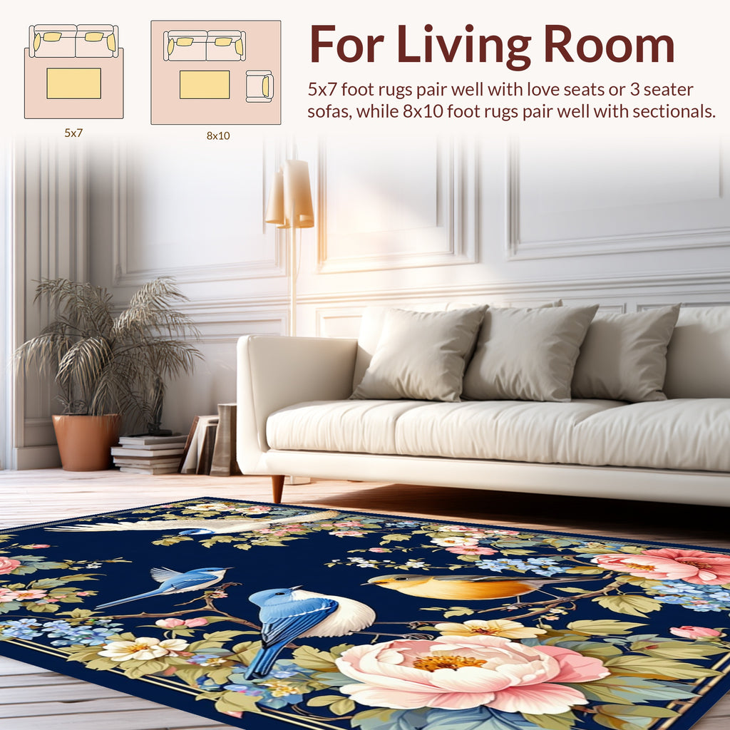 Birds and Flowers Scenic Classic Design Rug