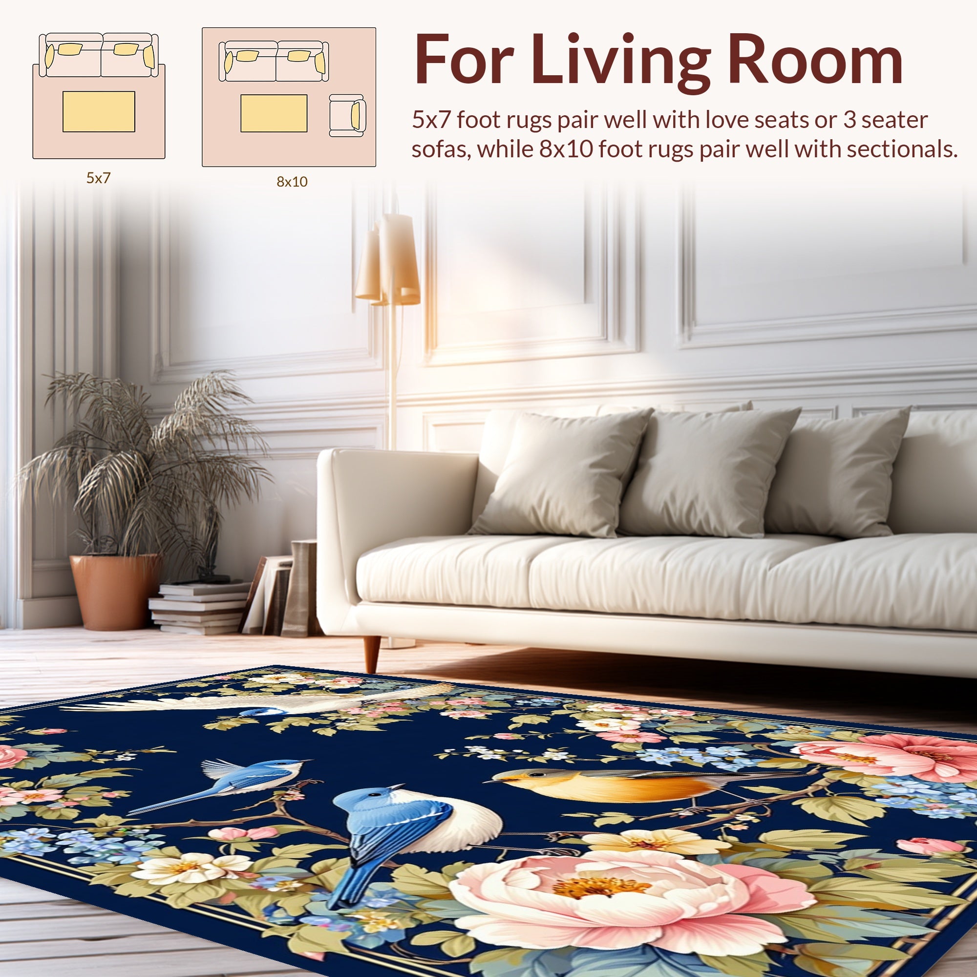 Birds and Flowers Scenic Classic Design Rug
