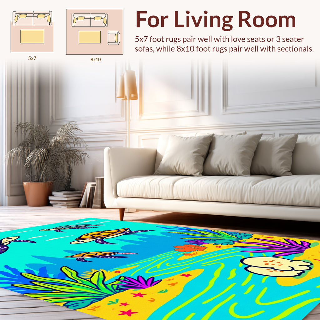Colorful Sea Turtle Aquatic Pattern Rug
