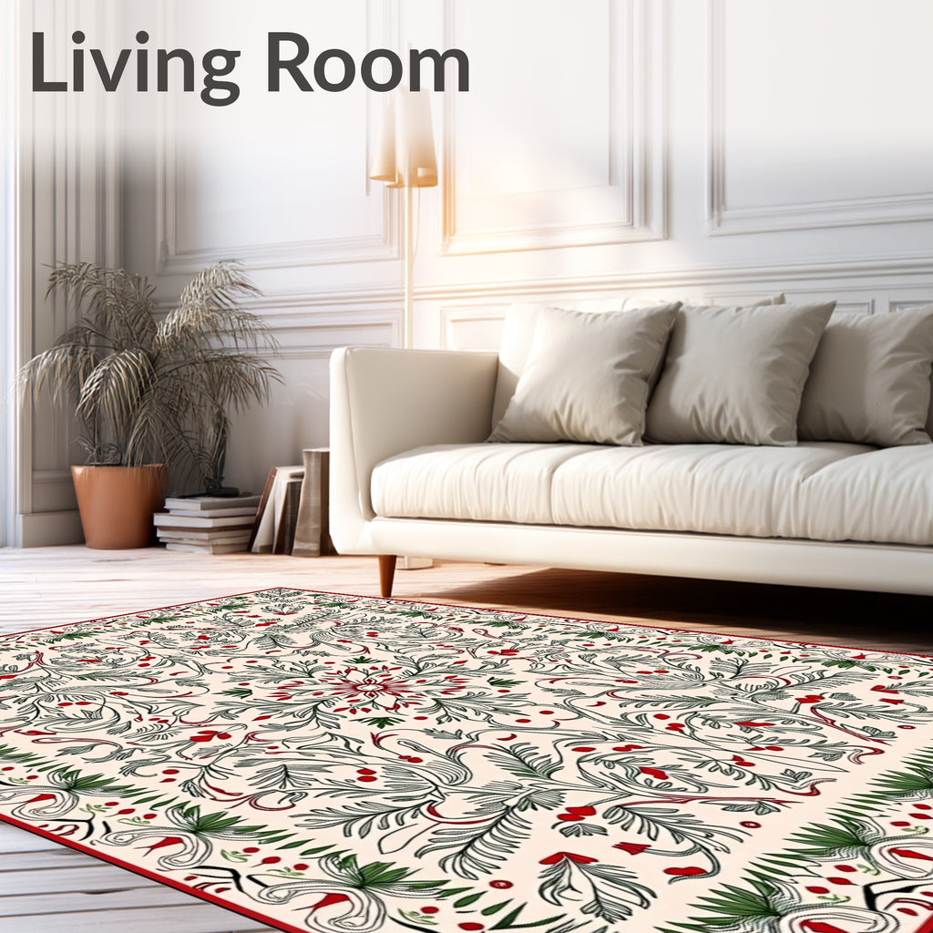 Crimson Cherry Blossom Scrollwork Medallion Rug