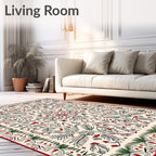 Crimson Cherry Blossom Scrollwork Medallion Rug