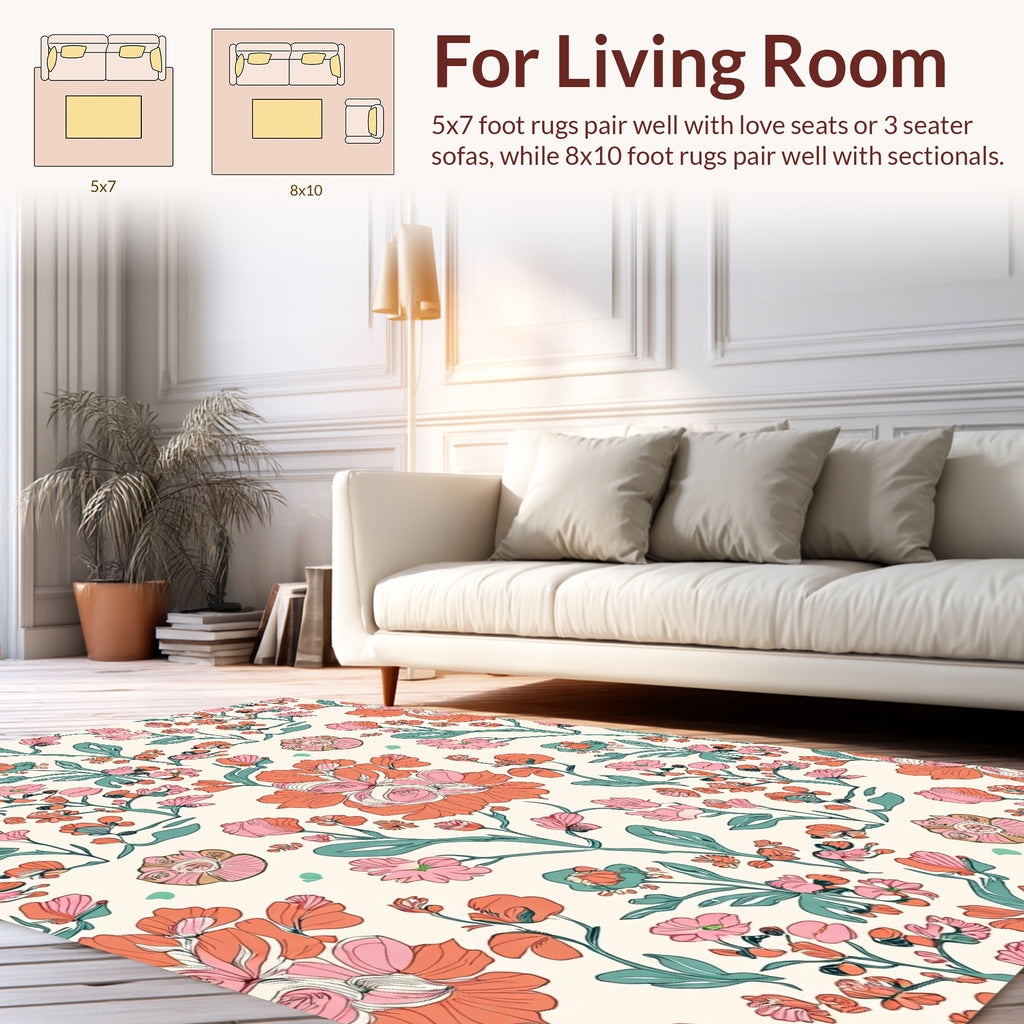 Coral Pink Floral Vine Pattern Rug