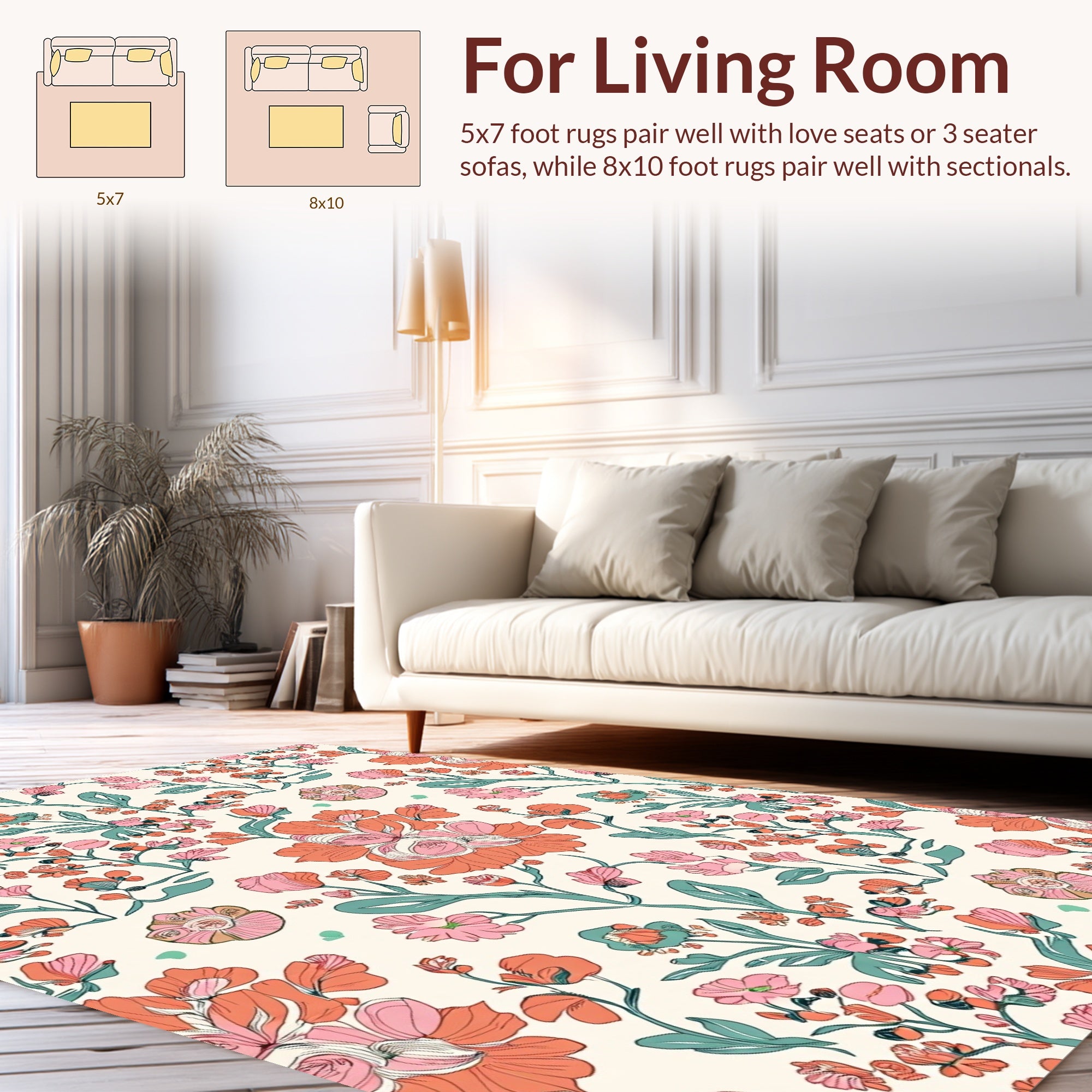 Coral Pink Floral Vine Pattern Rug