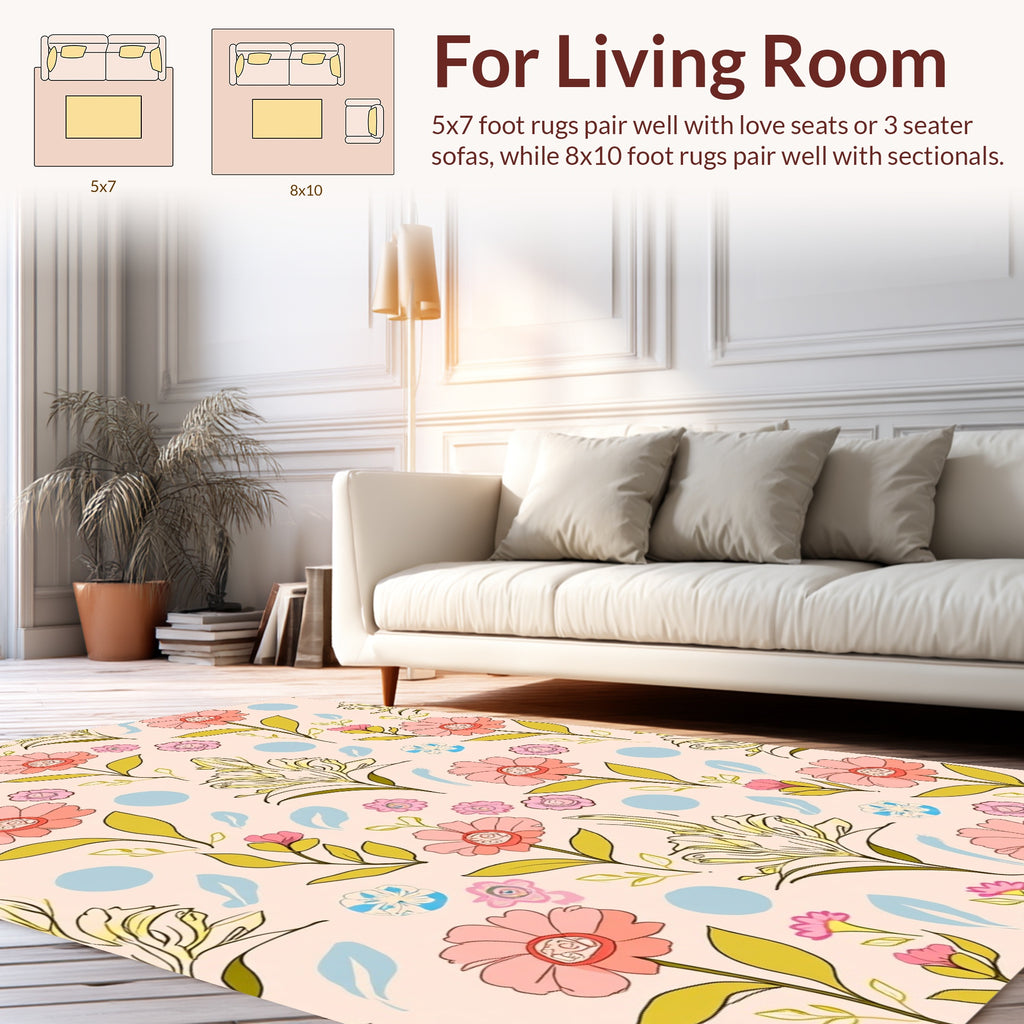 Pink Meadow Floral Dot Design Rug