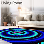 Vibrant Pink Blue Psychedelic Sunburst Rug