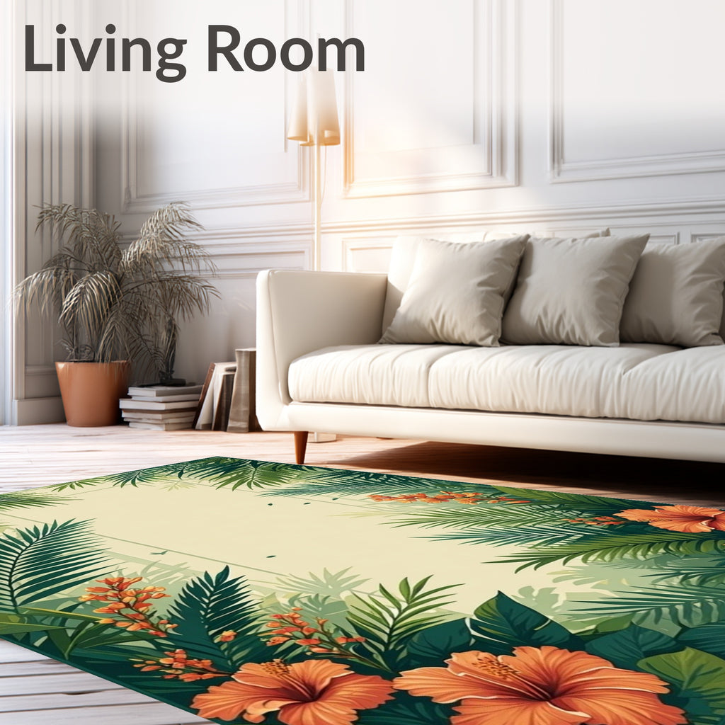 Tropical Jungle Palm Hibiscus Pattern Rug