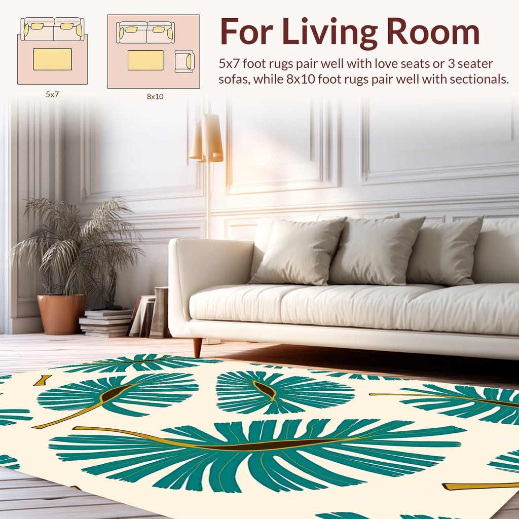 Teal Fan Leaf Pattern Rug