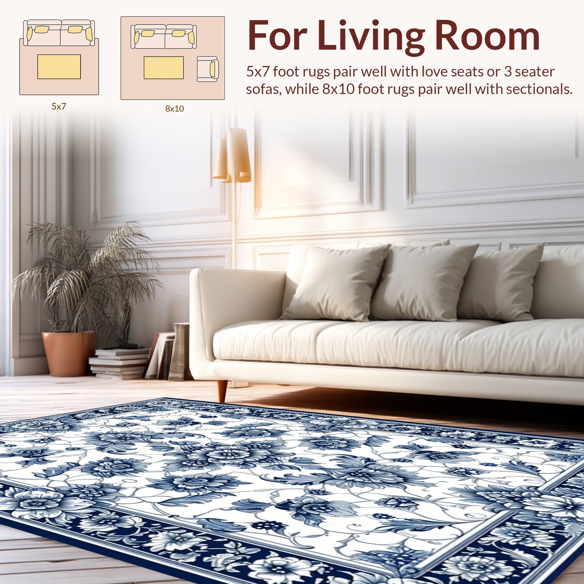 Blue Floral Detailed Traditional Rug