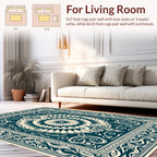 Ornate Teal Cream Mandala Pattern Rug