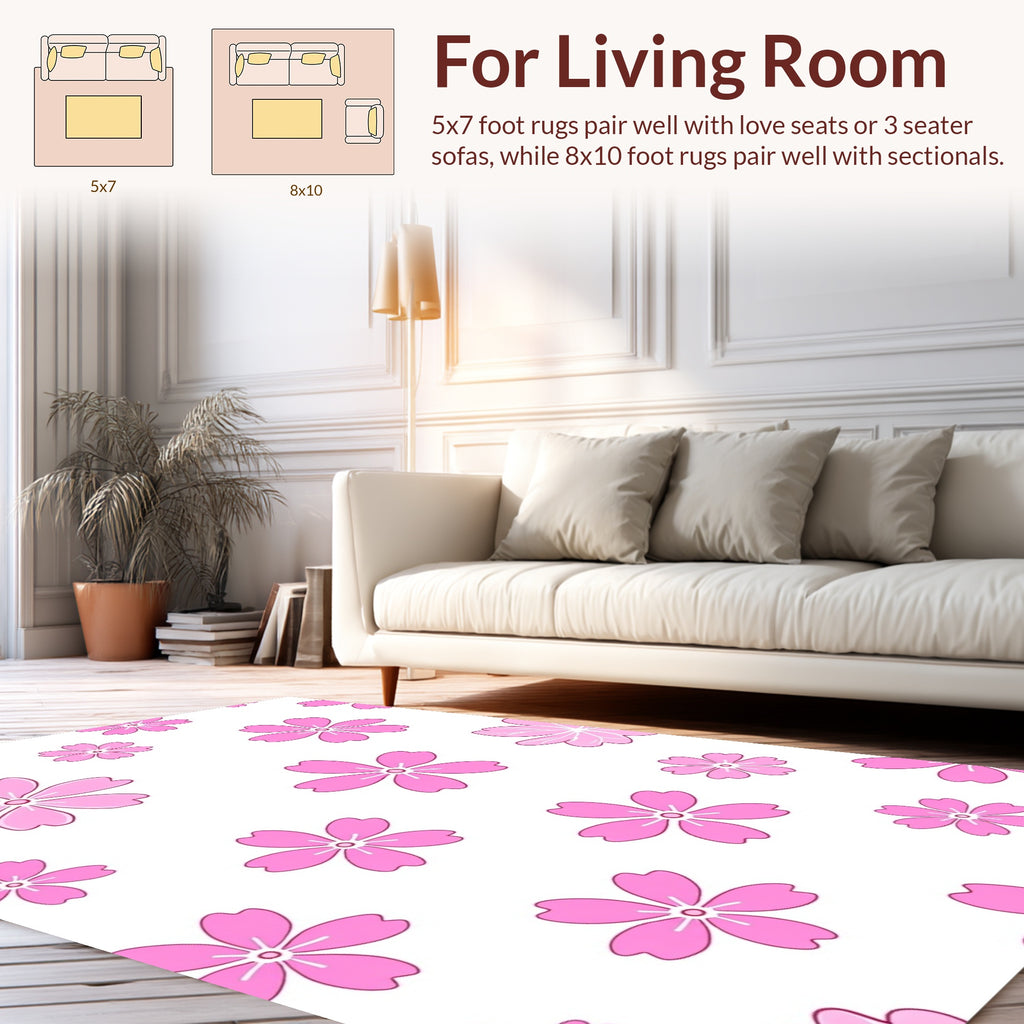 Pink Cherry Blossom Floral Pattern Rug