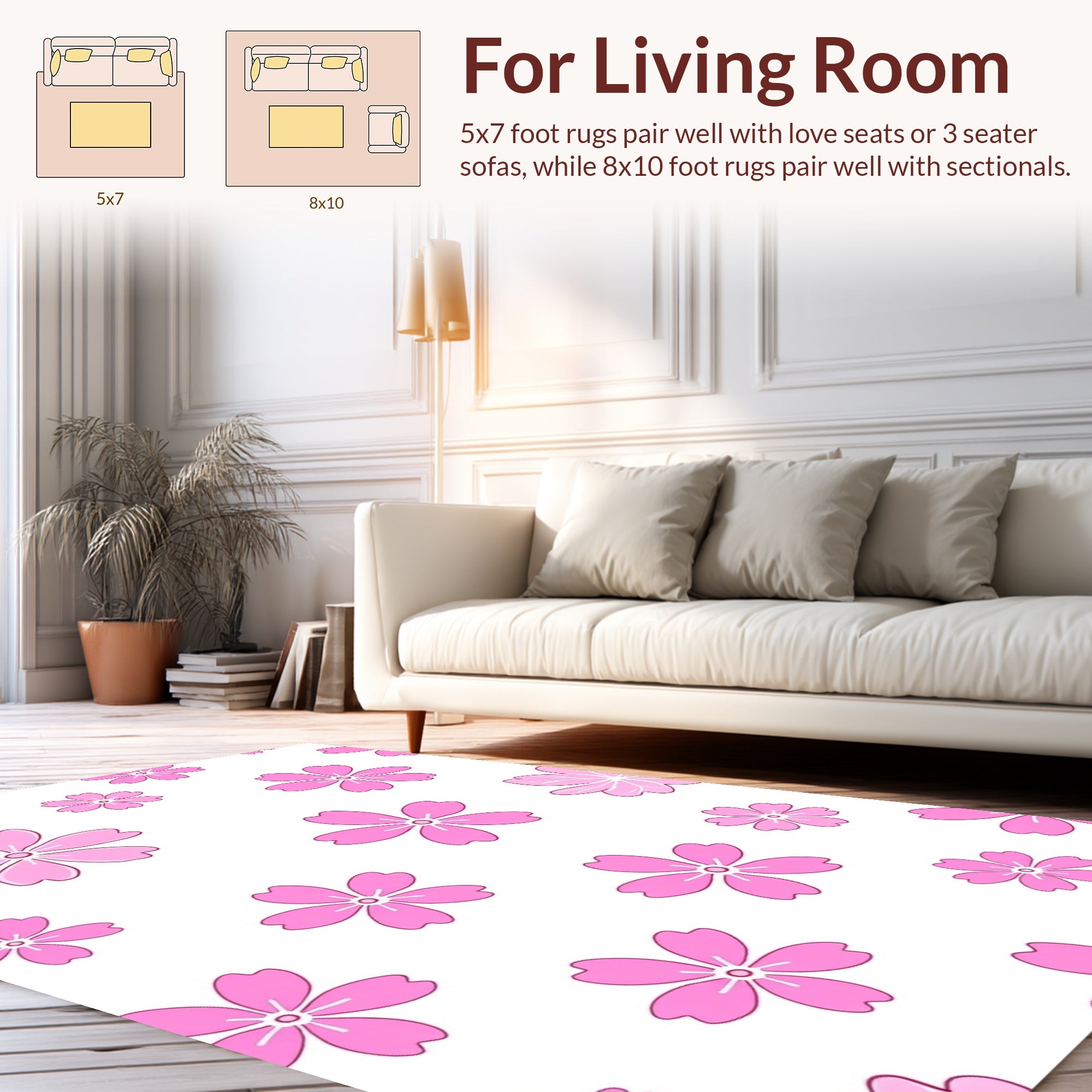Pink Cherry Blossom Floral Pattern Rug